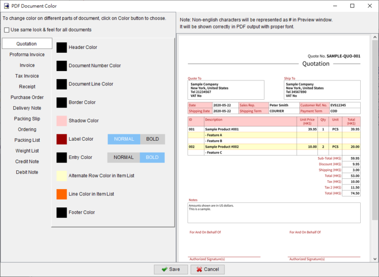 document-line-item-colors